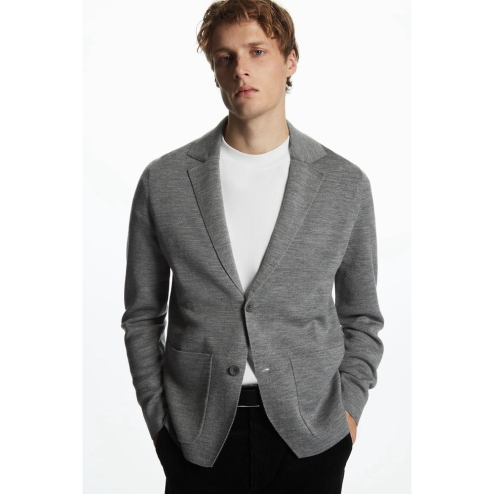COS Regular Fit Milano Knit Blazer Grey Knit Sweater Men's Size Small